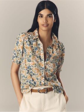 Anthropologie Pilcro Aly Puff-Sleeve Floral Blouse